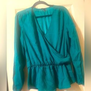 Teal faux wrap blouse